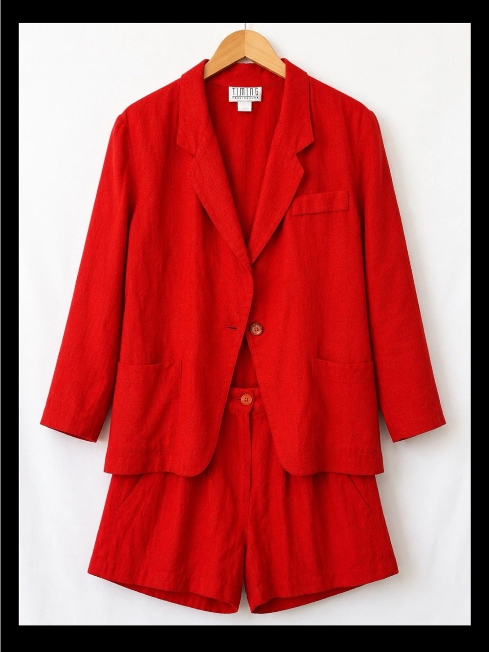 Vintage Timing Fashion USA Womens L Orange Blazer Shorts Suit Set